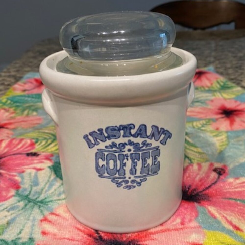 Vintage PFALTZGRAFF Yorktown Instant COFFEE CANISTER w/ GLASS Moisture-seal LID